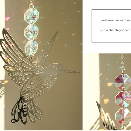 (Style B)2 PCS Hummingbird Metal Suncatcher with Crystal Accents - for Window or Wall Indoor Hanging Ornament