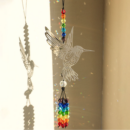 (Style C)2 PCS Hummingbird Metal Suncatcher with Crystal Accents - for Window or Wall Indoor Hanging Ornament