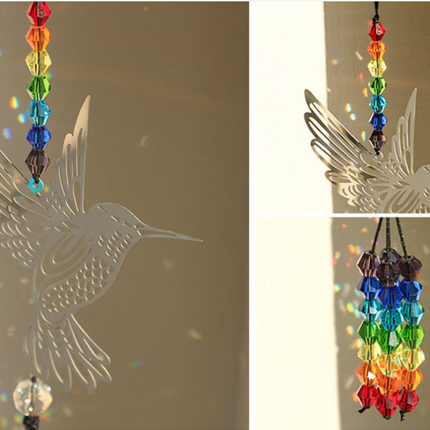 (Style C)2 PCS Hummingbird Metal Suncatcher with Crystal Accents - for Window or Wall Indoor Hanging Ornament