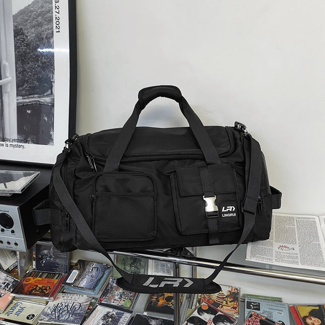 Black Unisex Travel Bag with Utility Buckles and Wet/Dry Compartments V888-ELOSUNG26599