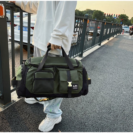 Green Unisex Travel Bag with Utility Buckles and Wet/Dry Compartments