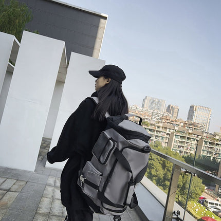 Grey Unisex Travel Bag with Utility Buckles and Wet/Dry Compartments