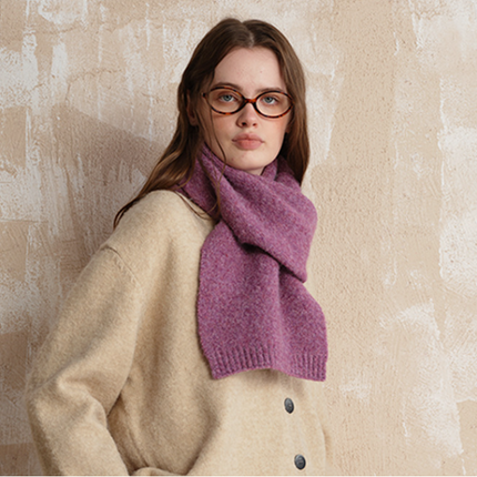 Purple Soft Wool Blend Knitted Scarf Women Men Winter Pure Color Neck Wrap (157x22cm)