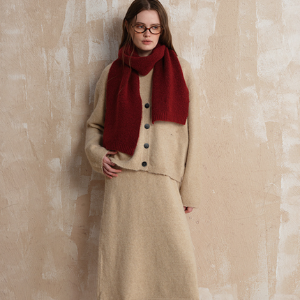 Red Soft Wool Blend Knitted Scarf Women Men Winter Pure Color Neck Wrap (157x22cm)