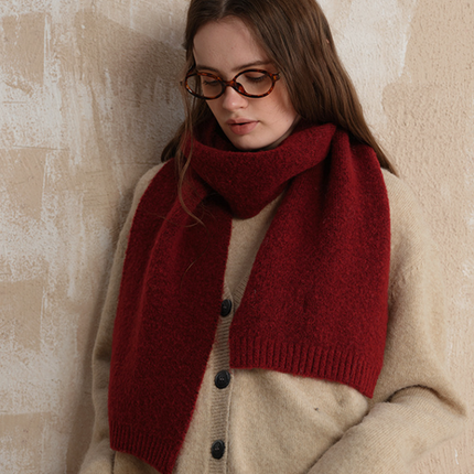 Red Soft Wool Blend Knitted Scarf Women Men Winter Pure Color Neck Wrap (157x22cm)