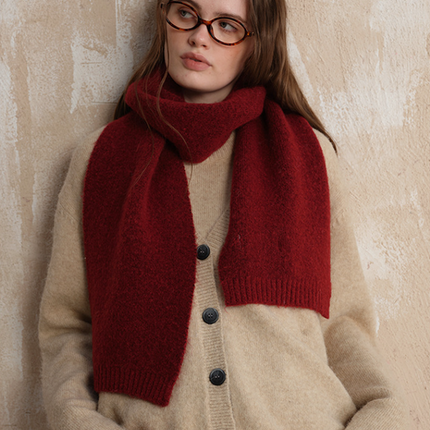 Red Soft Wool Blend Knitted Scarf Women Men Winter Pure Color Neck Wrap (157x22cm)