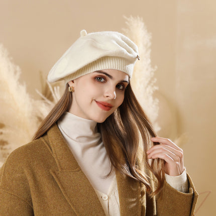 White Vintage Inspired Knitted Beret - Stretchy & Comfortable Wool Blend Cap