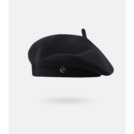Black Vintage Inspired Knitted Beret - Stretchy & Comfortable Wool Blend Cap