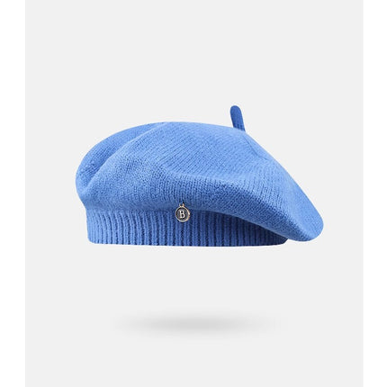 Blue Vintage Inspired Knitted Beret - Stretchy & Comfortable Wool Blend Cap