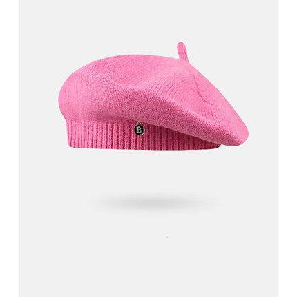 Pink Vintage Inspired Knitted Beret - Stretchy & Comfortable Wool Blend Cap