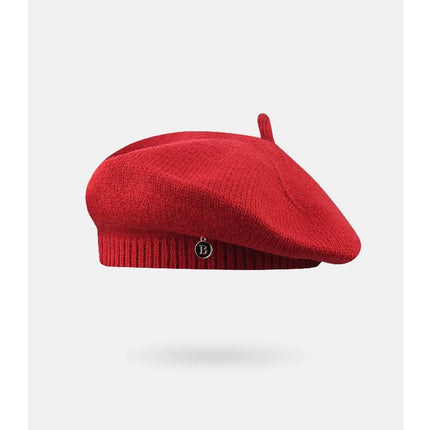 Red Vintage Inspired Knitted Beret - Stretchy & Comfortable Wool Blend Cap