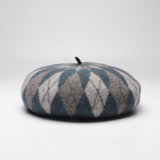 Diamond Colorblock Wool Beret