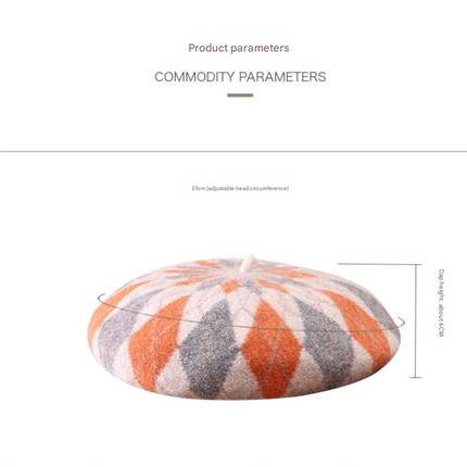 Diamond Colorblock Wool Beret - Stylish Plaid Painter Hat, Warm and Soft - (Blue)