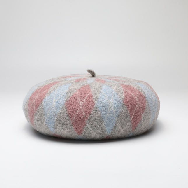Diamond Colorblock Wool Beret