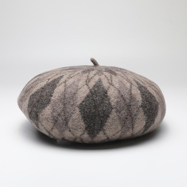 Diamond Colorblock Wool Beret