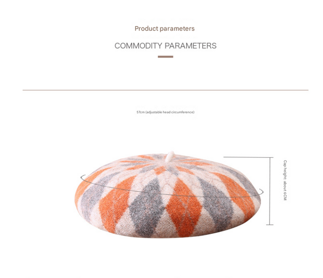 Diamond Colorblock Wool Beret – product detail