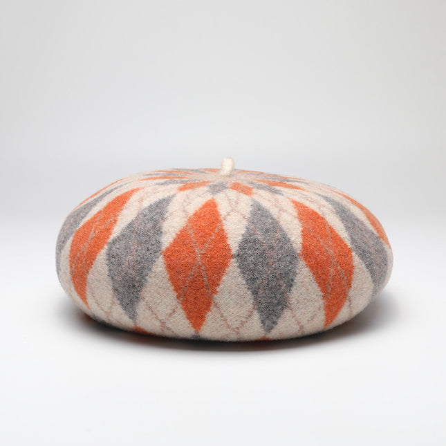 Diamond Colorblock Wool Beret – product detail