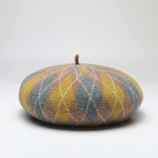 Diamond Colorblock Wool Beret – product detail