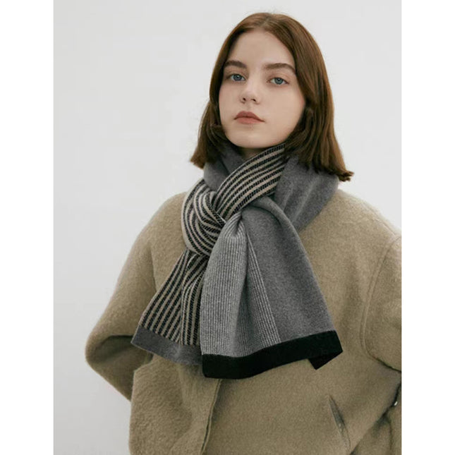 Grey Elegant Color Block Striped Scarf -Men's & Women's Versatile Winter Warmth 165x29cm