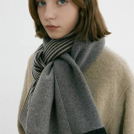 Grey Elegant Color Block Striped Scarf -Men's & Women's Versatile, Winter Warmth 165x29cm