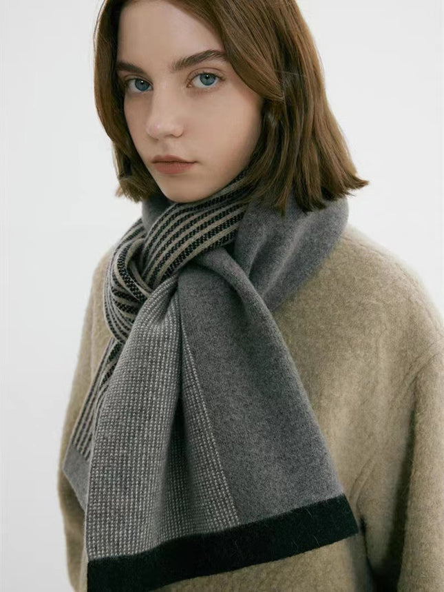 Grey Elegant Color Block Striped Scarf -Men's & Women's Versatile Winter Warmth 165x29cm – product detail