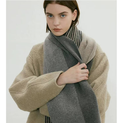 Grey Elegant Color Block Striped Scarf -Men's & Women's Versatile, Winter Warmth 165x29cm