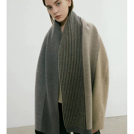 Grey Elegant Color Block Striped Scarf -Men's & Women's Versatile, Winter Warmth 165x29cm
