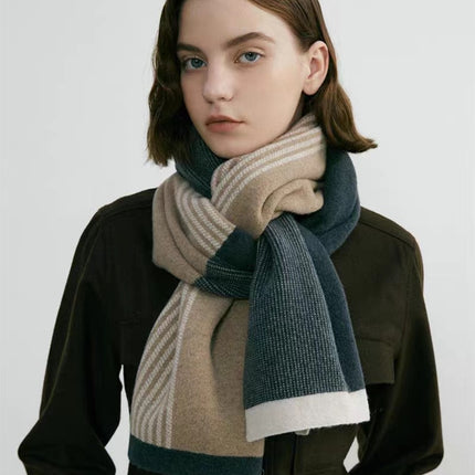 Green Elegant Color Block Striped Scarf -Men's & Women's Versatile, Winter Warmth 165x29cm