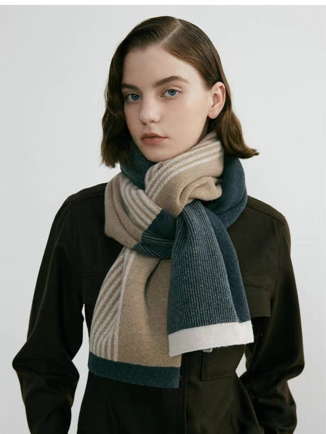 Green Elegant Color Block Striped Scarf -Men's & Women's Versatile Winter Warmth 165x29cm