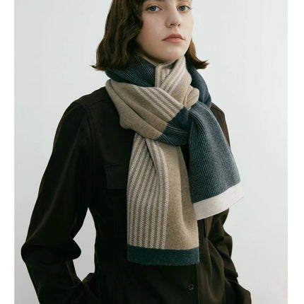 Green Elegant Color Block Striped Scarf -Men's & Women's Versatile, Winter Warmth 165x29cm