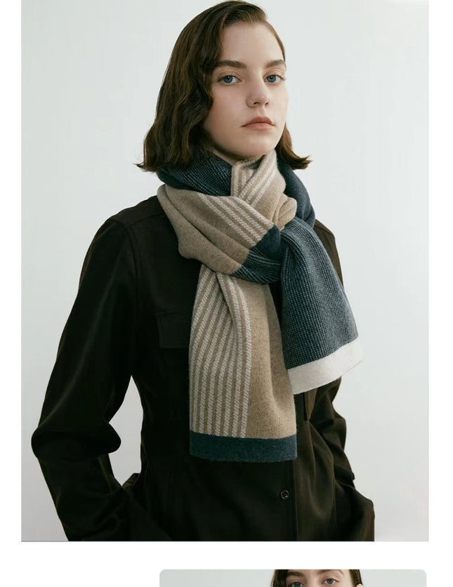 Green Elegant Color Block Striped Scarf -Men's & Women's Versatile Winter Warmth 165x29cm – product detail