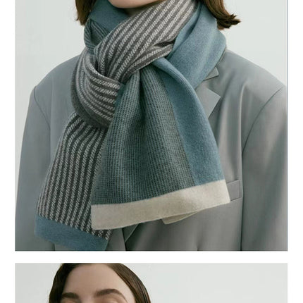 Blue Elegant Color Block Striped Scarf -Men's & Women's Versatile, Winter Warmth 165x29cm