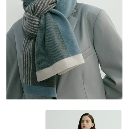Blue Elegant Color Block Striped Scarf -Men's & Women's Versatile, Winter Warmth 165x29cm