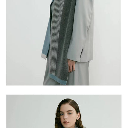 Blue Elegant Color Block Striped Scarf -Men's & Women's Versatile, Winter Warmth 165x29cm