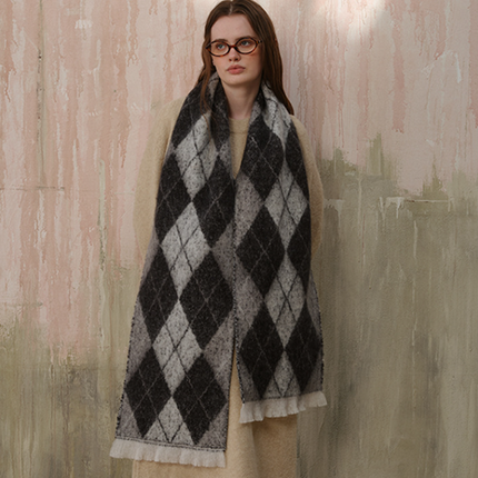 (Black+Grey)Two-Tone Argyle Pattern Scarf - Ladies' Warm Fashion Neckwear, 210x33cm