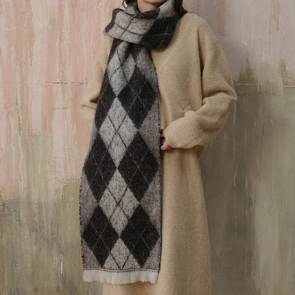 (Black+Grey)Two-Tone Argyle Pattern Scarf - Ladies' Warm Fashion Neckwear, 210x33cm