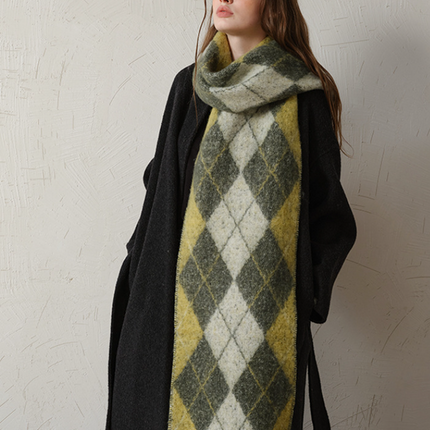 (Yellow+Green)Two-Tone Argyle Pattern Scarf - Ladies' Warm Fashion Neckwear, 210x33cm