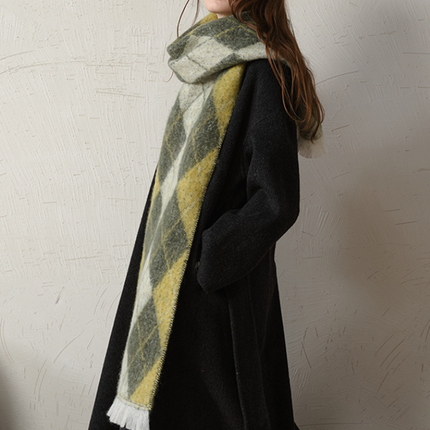 (Yellow+Green)Two-Tone Argyle Pattern Scarf - Ladies' Warm Fashion Neckwear, 210x33cm