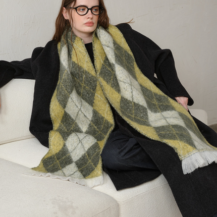 (Yellow+Green)Two-Tone Argyle Pattern Scarf - Ladies' Warm Fashion Neckwear, 210x33cm