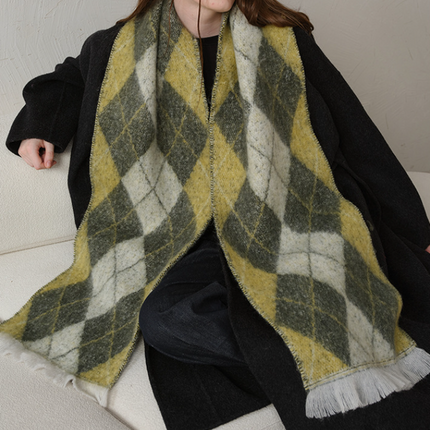 (Yellow+Green)Two-Tone Argyle Pattern Scarf - Ladies' Warm Fashion Neckwear, 210x33cm