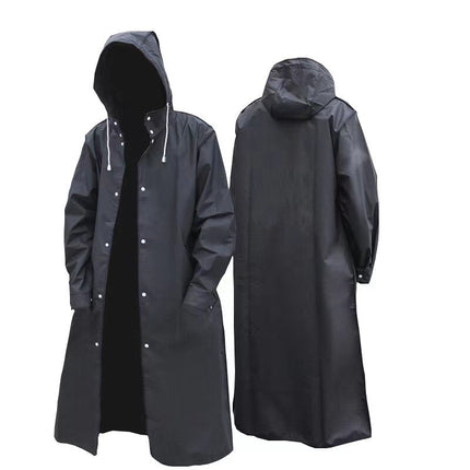 Stylish Black Trench Raincoat - Extra Long, Hooded, for Hiking & Fishing - XXL