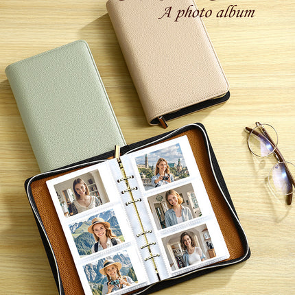 Beige PU Leather Zippered Photo Album - Holds 240 3 Prints"