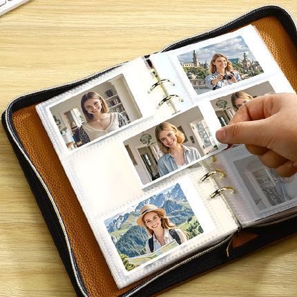 Beige PU Leather Zippered Photo Album - Holds 240 3 Prints"
