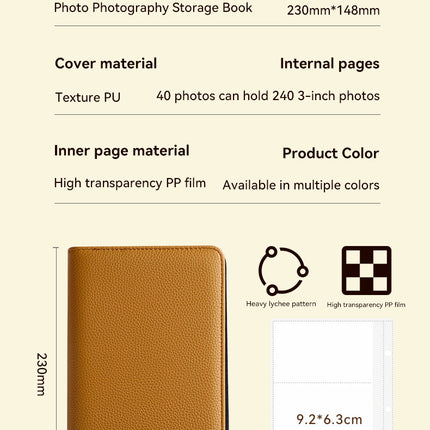 Brown PU Leather Zippered Photo Album - Holds 240 3 Prints"