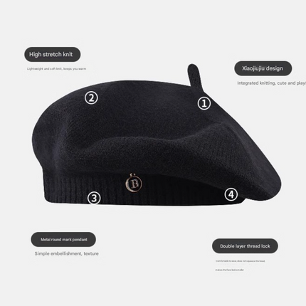 Brown Vintage Inspired Knitted Beret - Stretchy & Comfortable Wool Blend Cap