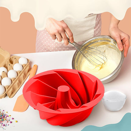 Red Non-Stick Silicone Cyclone Cake Pan Set (10 Molds) - Perfect for Desserts