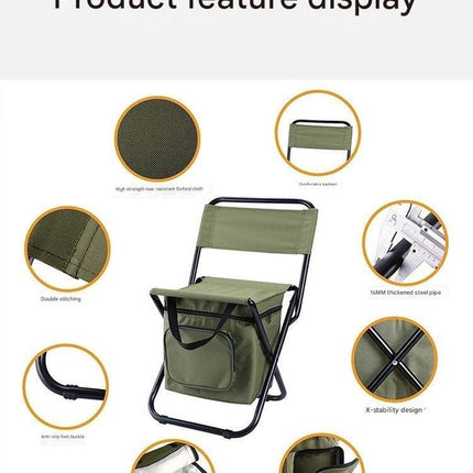 Foldable Camping Chair with Integrated 10L Insulated Cooler Bag - Camouflage color