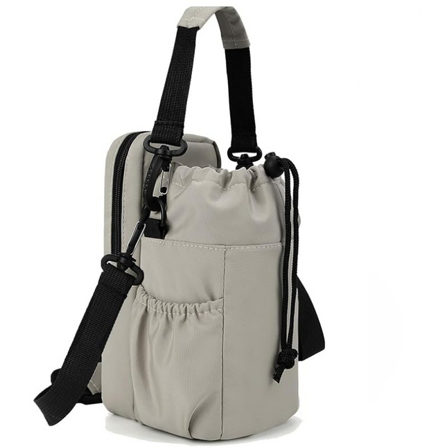 Grey Portable Crossbody Water Bottle Holder with Multiple Pockets