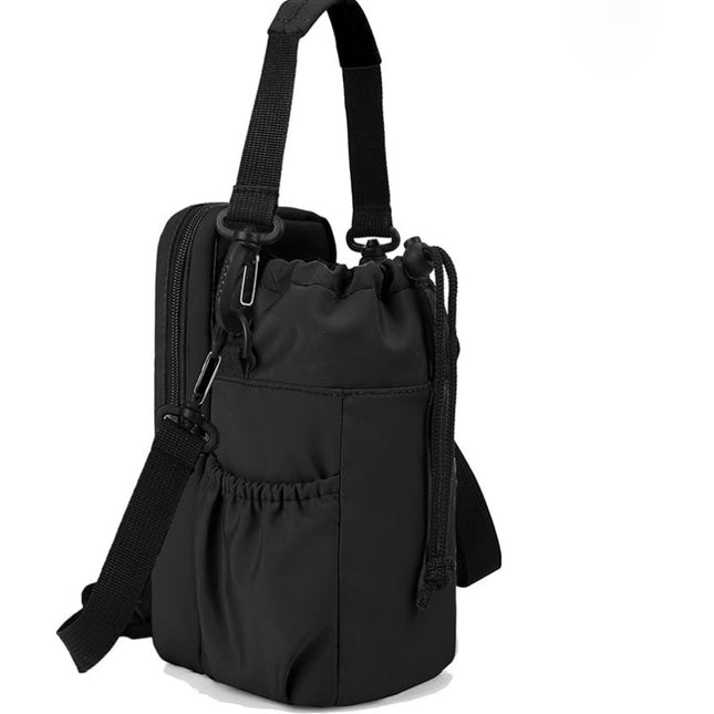 Black Portable Crossbody Water Bottle Holder with Multiple Pockets