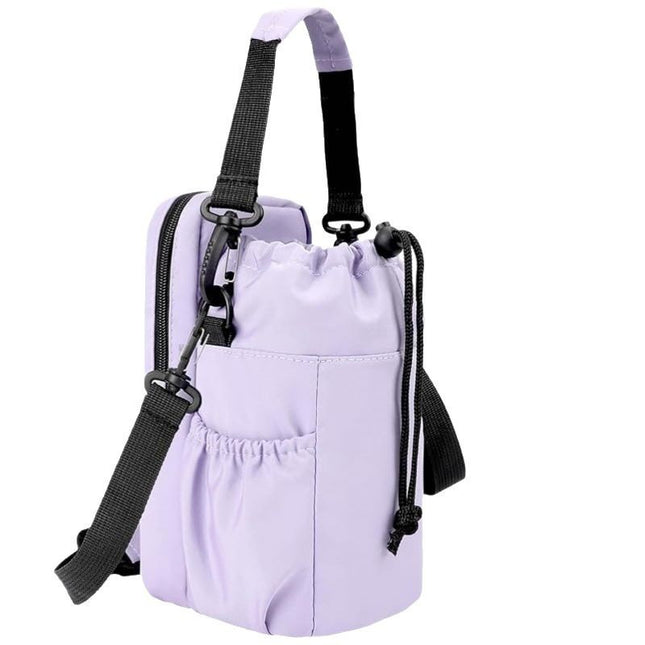 Purple Portable Crossbody Water Bottle Holder with Multiple Pockets